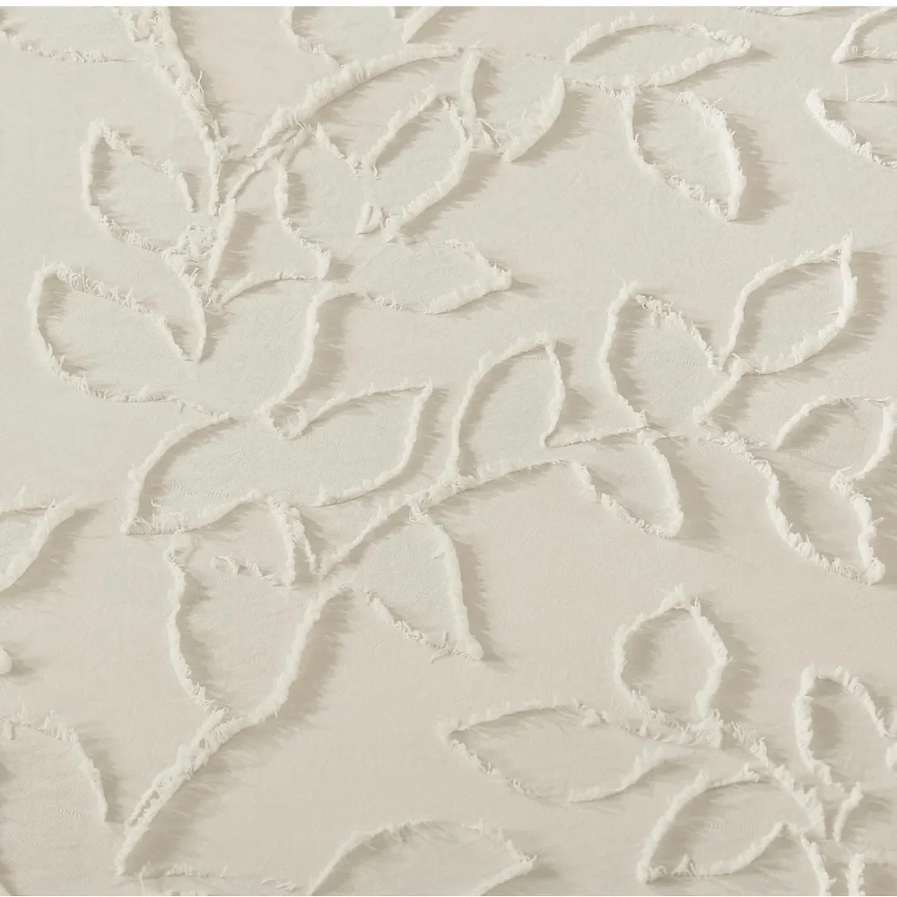 NEW Anthro Ivory Beige Tufted Floral Queen King Boho Comforter Bedding Sham Set